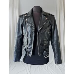 Men's Black Leather Motorcycle Jacket, S 36
